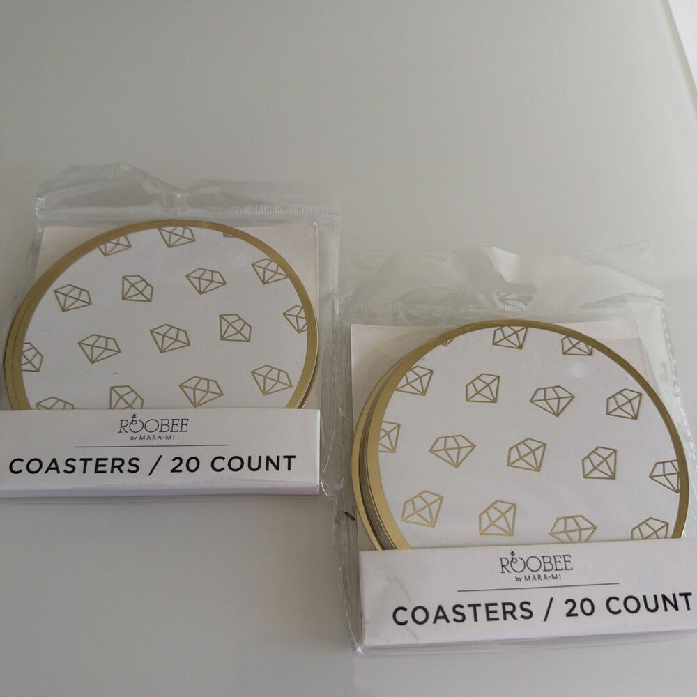 Roobee By Mara Mi Diamond White And Gold Coasters 2 Packs Of 20 New